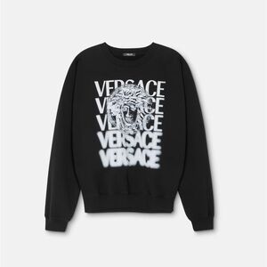 Versace Black Crewneck Sweater Classic Cotton Design